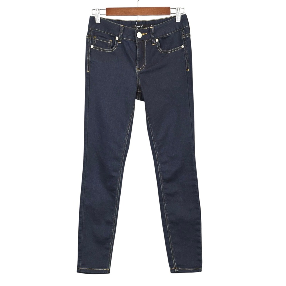 Harper Skinny Mid Rise Contrast Stitch Stretch Dark Wash‎ Jeans Womens 27